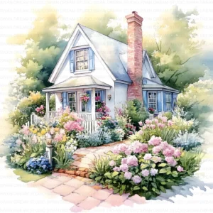 Garden Cottage Watercolor Clipart Bundle Printable Painting Yard Digital Download