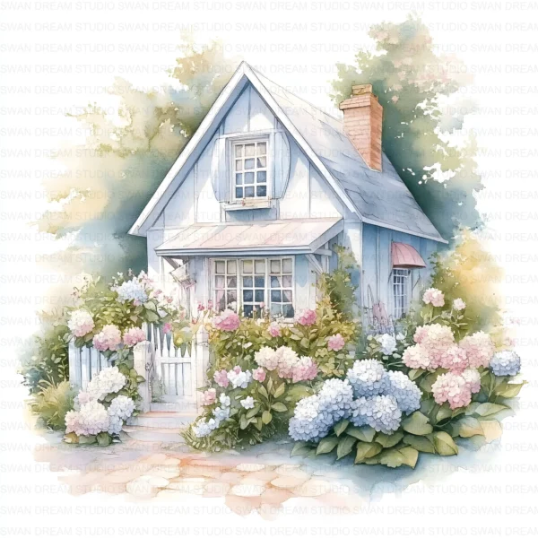 ClipartC40L_t4 Garden Cottage Watercolor Clipart Bundle Printable Painting Yard Digital Download