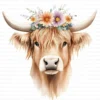 123 Quirky Highland Cow Clipart Boho Flower Crown JPG Printable Scrapbook Junk Journal Card Making Craft Digital Download