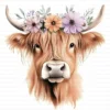 123 Quirky Highland Cow Clipart Boho Flower Crown JPG Printable Scrapbook Junk Journal Card Making Craft Digital Download