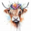 123 Quirky Highland Cow Clipart Boho Flower Crown JPG Printable Scrapbook Junk Journal Card Making Craft Digital Download
