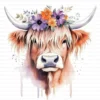 123 Quirky Highland Cow Clipart Boho Flower Crown JPG Printable Scrapbook Junk Journal Card Making Craft Digital Download