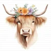 123 Quirky Highland Cow Clipart Boho Flower Crown JPG Printable Scrapbook Junk Journal Card Making Craft Digital Download