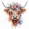 123 Quirky Highland Cow Clipart Boho Flower Crown JPG Printable Scrapbook Junk Journal Card Making Craft Digital Download