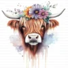 123 Quirky Highland Cow Clipart Boho Flower Crown JPG Printable Scrapbook Junk Journal Card Making Craft Digital Download