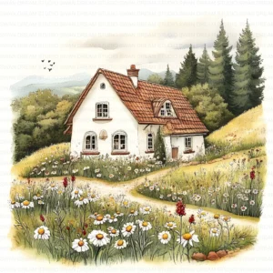 Cottage House Home Clipart Bundle Printable Rural Village Landscape Junk Journal