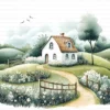 ClipartC8L_t7 Cottage House Home Clipart Bundle Printable Rural Village Landscape Junk Journal