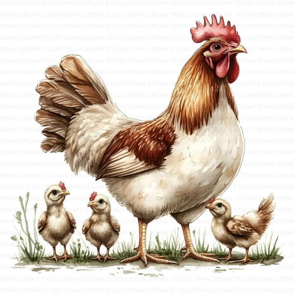 Quirky Chicken Family Clipart Bundle Rooster Chick Phasianidae Bird Printable Farm Beak Paper Craft