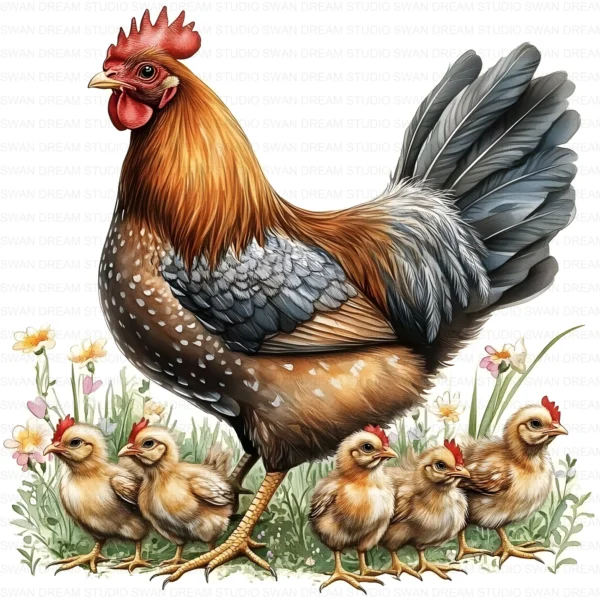 Quirky Chicken Family Clipart Bundle Rooster Chick Phasianidae Bird Printable Farm Beak Paper Craft