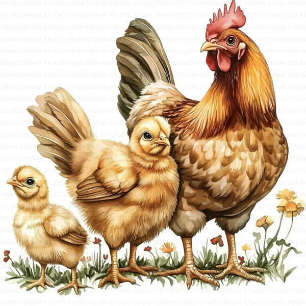 Quirky Chicken Family Clipart Bundle Rooster Chick Phasianidae Bird Printable Farm Beak Paper Craft