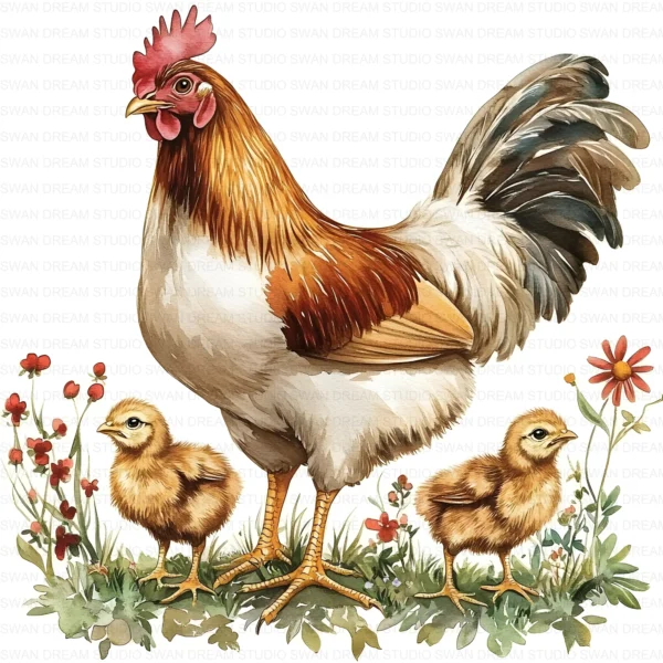 Quirky Chicken Family Clipart Bundle Rooster Chick Phasianidae Bird Printable Farm Beak Paper Craft