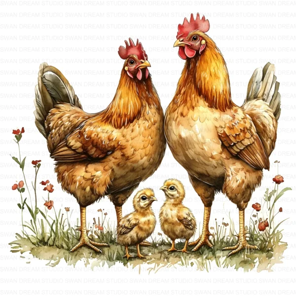 Quirky Chicken Family Clipart Bundle Rooster Chick Phasianidae Bird Printable Farm Beak Paper Craft