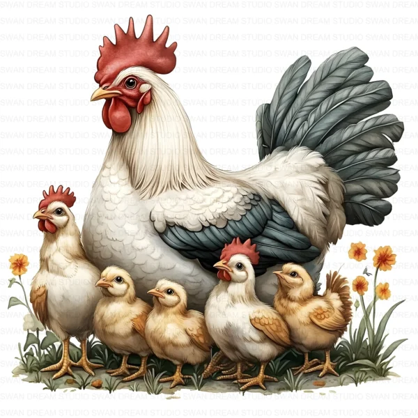 Quirky Chicken Family Clipart Bundle Rooster Chick Phasianidae Bird Printable Farm Beak Paper Craft