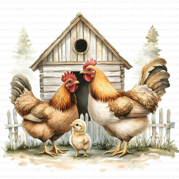 Quirky Chicken Family Clipart Bundle Rooster Chick Phasianidae Bird Printable Farm Beak Paper Craft