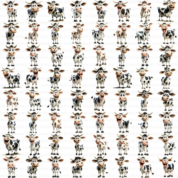 ClipartD10L_t13 Quirky Cow Farm Animal Cute Cartoon Clipart Bundle Printable JPG Card Making Paper Craft Junk Journal Scrapbooking Digital Download