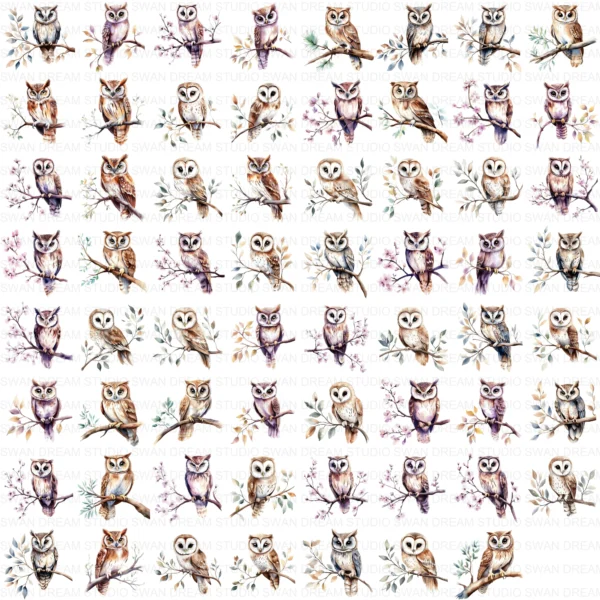 Floral Owl Bird Woodland Nature Clipart Bundle Printable JPG Card Making Paper Craft Junk Journal Scrapbooking Digital Download