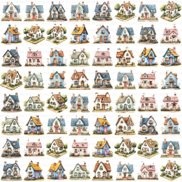 Cottage House Cozy Home Country Clipart Bundle Printable JPG Card Making Paper Craft Junk Journal Scrapbooking Digital Download