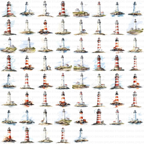 ClipartD14L_t14 Lighthouse Coastal Nautical Ocean Clipart Bundle Printable JPG Card Making Paper Craft Junk Journal Scrapbooking Digital Download