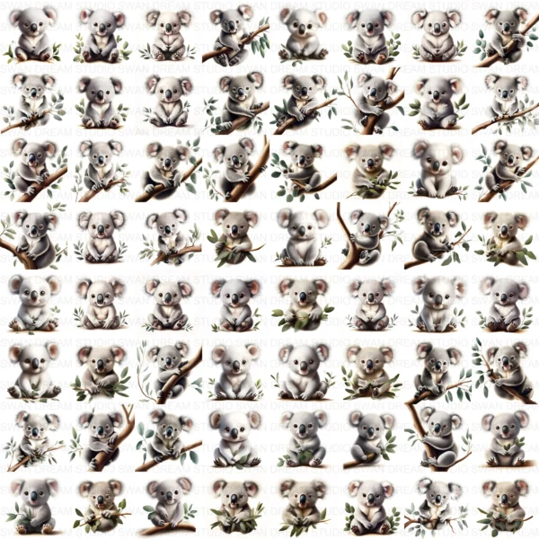 Koala Bear Cute Australian Animal Clipart Bundle Printable JPG Card Making Paper Craft Junk Journal Scrapbooking Digital Download