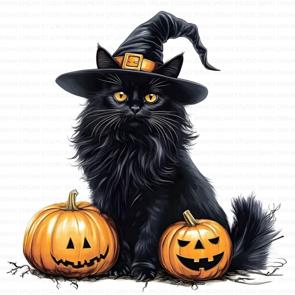 ClipartD16L_t11 Halloween Black Cat Pumpkin Spooky Autumn Clipart Bundle Printable JPG Card Making Paper Craft Junk Journal Scrapbooking Digital Download