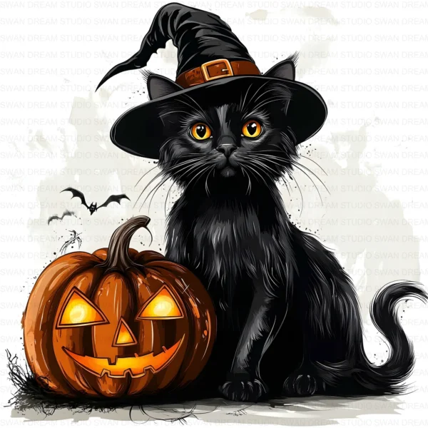 ClipartD16L_t3 Halloween Black Cat Pumpkin Spooky Autumn Clipart Bundle Printable JPG Card Making Paper Craft Junk Journal Scrapbooking Digital Download