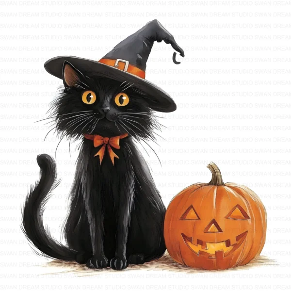 ClipartD16L_t5 Halloween Black Cat Pumpkin Spooky Autumn Clipart Bundle Printable JPG Card Making Paper Craft Junk Journal Scrapbooking Digital Download