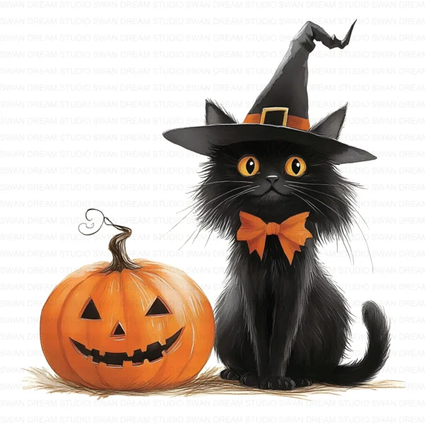 ClipartD16L_t7 Halloween Black Cat Pumpkin Spooky Autumn Clipart Bundle Printable JPG Card Making Paper Craft Junk Journal Scrapbooking Digital Download