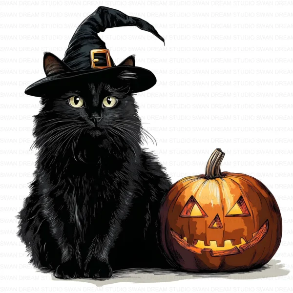 ClipartD16L_t8 Halloween Black Cat Pumpkin Spooky Autumn Clipart Bundle Printable JPG Card Making Paper Craft Junk Journal Scrapbooking Digital Download