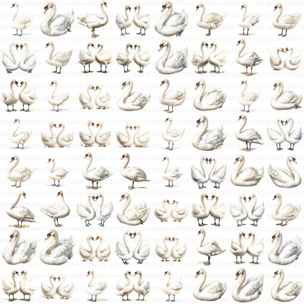 White Swan Elegant Bird Nature Clipart Bundle Printable JPG Card Making Paper Craft Junk Journal Scrapbooking Digital Download