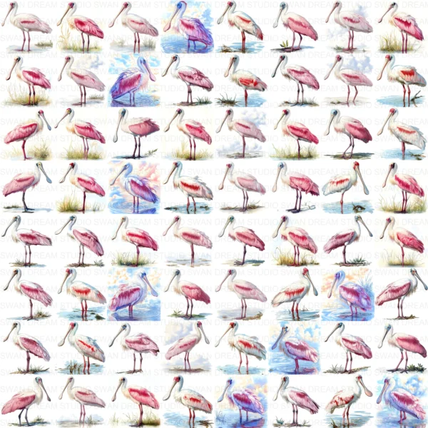 Spoonbill Bird Pink Wading Wildlife Clipart Bundle Printable JPG Card Making Paper Craft Junk Journal Scrapbooking Digital Download