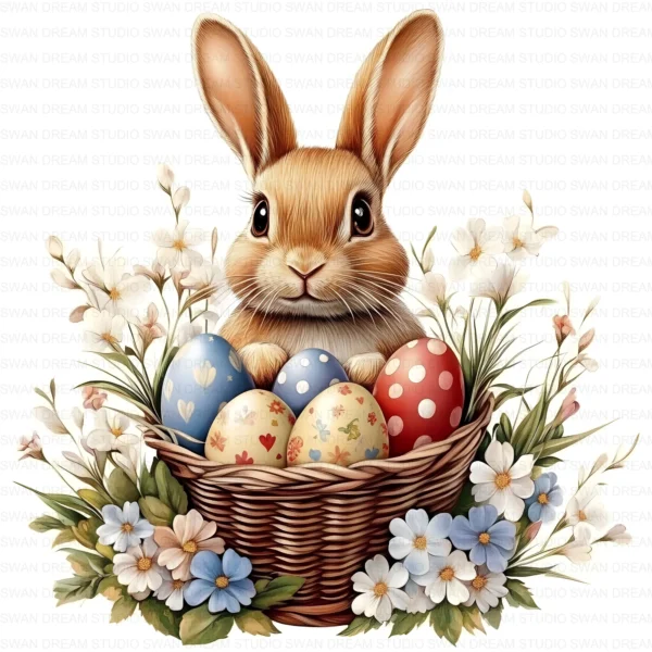 Easter Bunny Rabbit Spring Holiday Clipart Bundle Printable JPG Card Making Paper Craft Junk Journal Scrapbooking Digital Download