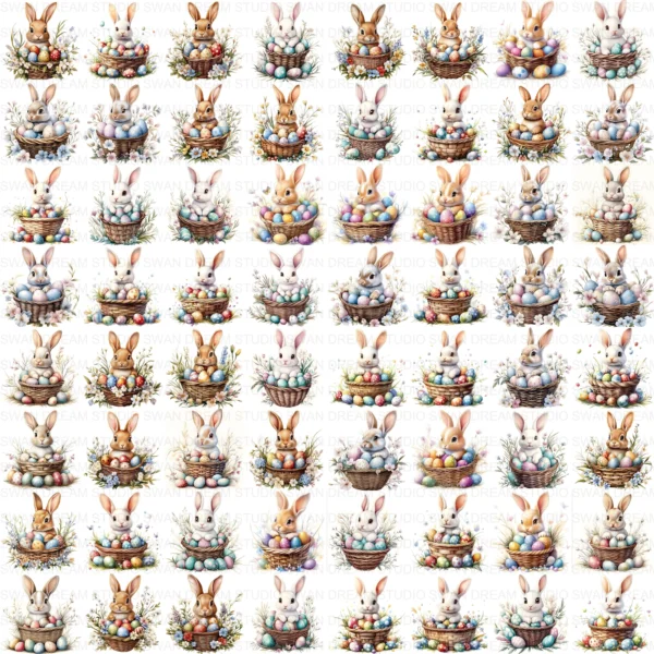 Easter Bunny Rabbit Spring Holiday Clipart Bundle Printable JPG Card Making Paper Craft Junk Journal Scrapbooking Digital Download