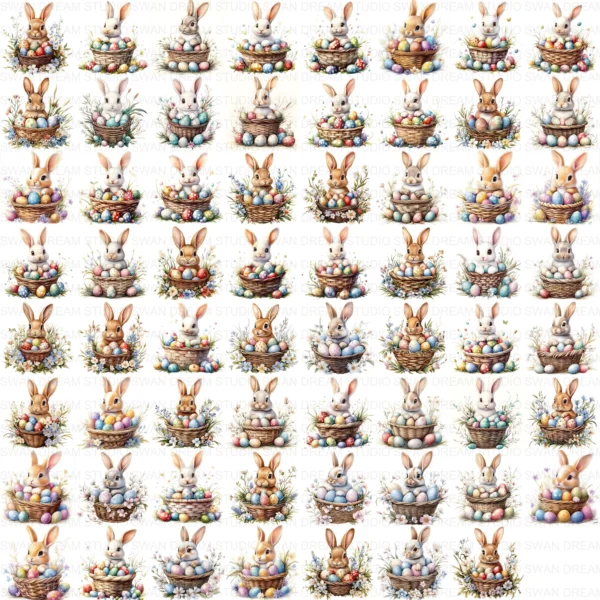 Easter Bunny Rabbit Spring Holiday Clipart Bundle Printable JPG Card Making Paper Craft Junk Journal Scrapbooking Digital Download