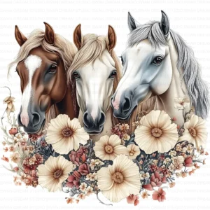 ClipartD20L_t7 Floral Horses Row Farm Western Animal Clipart Bundle Printable JPG Card Making Paper Craft Junk Journal Scrapbooking Digital Download