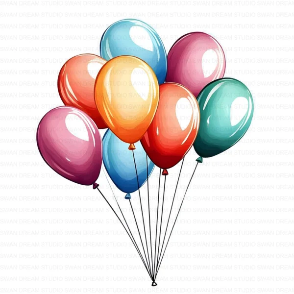 Whimsical Balloons Party Celebration Clipart Bundle Printable JPG Card Making Paper Craft Junk Journal Scrapbooking Digital Download