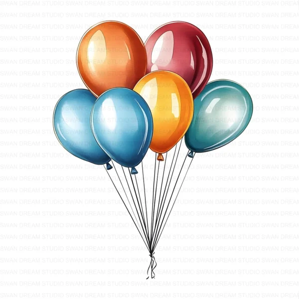 Whimsical Balloons Party Celebration Clipart Bundle Printable JPG Card Making Paper Craft Junk Journal Scrapbooking Digital Download