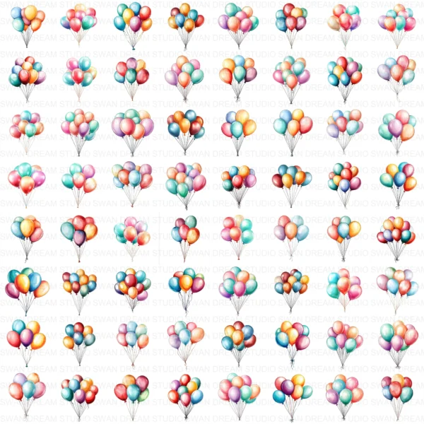 Whimsical Balloons Party Celebration Clipart Bundle Printable JPG Card Making Paper Craft Junk Journal Scrapbooking Digital Download