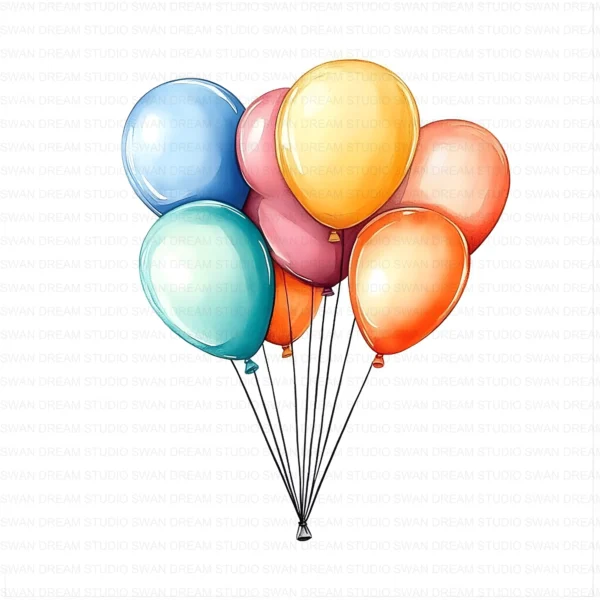 Whimsical Balloons Party Celebration Clipart Bundle Printable JPG Card Making Paper Craft Junk Journal Scrapbooking Digital Download