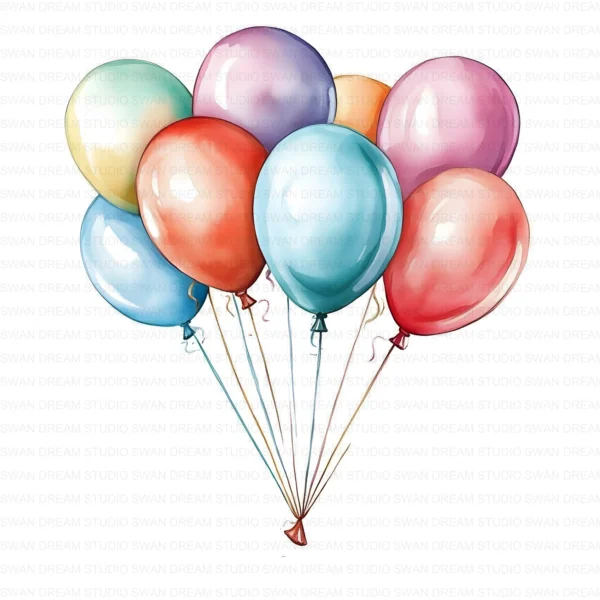 Whimsical Balloons Party Celebration Clipart Bundle Printable JPG Card Making Paper Craft Junk Journal Scrapbooking Digital Download