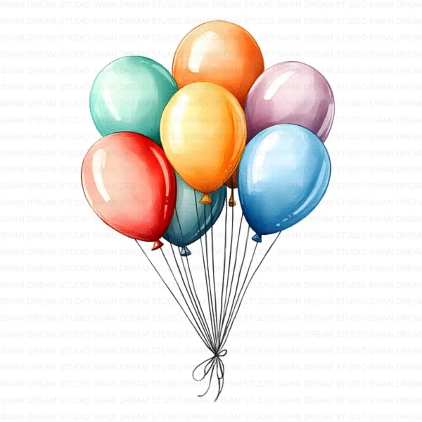 Whimsical Balloons Party Celebration Clipart Bundle Printable JPG Card Making Paper Craft Junk Journal Scrapbooking Digital Download