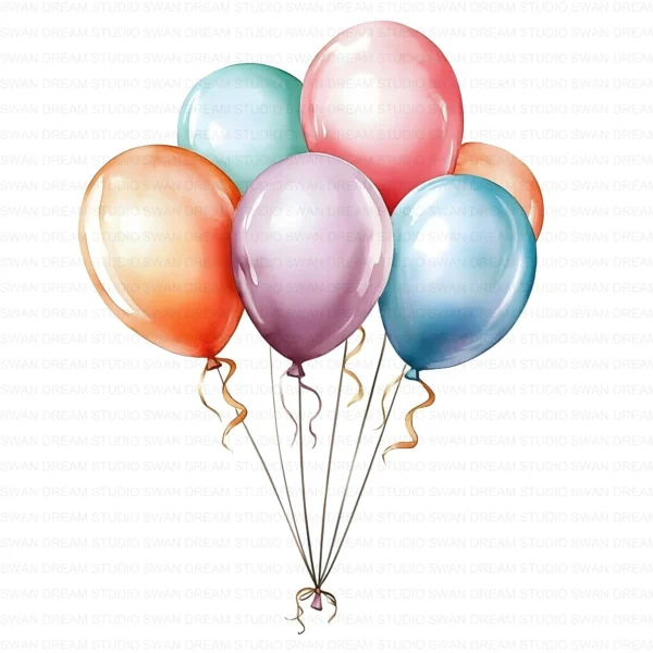 Whimsical Balloons Party Celebration Clipart Bundle Printable JPG Card Making Paper Craft Junk Journal Scrapbooking Digital Download