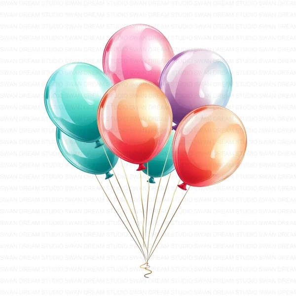 Whimsical Balloons Party Celebration Clipart Bundle Printable JPG Card Making Paper Craft Junk Journal Scrapbooking Digital Download