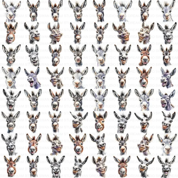 Funny Laughing Donkey Farm Animal Clipart Bundle Printable JPG Card Making Paper Craft Junk Journal Scrapbooking Digital Download