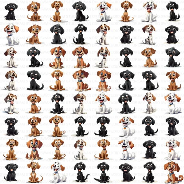 Quirky Dog Cartoon Puppy Cute Pet Clipart Bundle Printable JPG Card Making Paper Craft Junk Journal Scrapbooking Digital Download