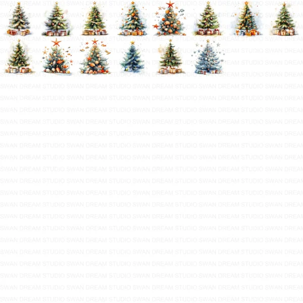 ClipartD25L_t11 Whimsical Christmas Trees Holiday Winter Clipart Bundle Printable JPG Card Making Paper Craft Junk Journal Scrapbooking Digital Download