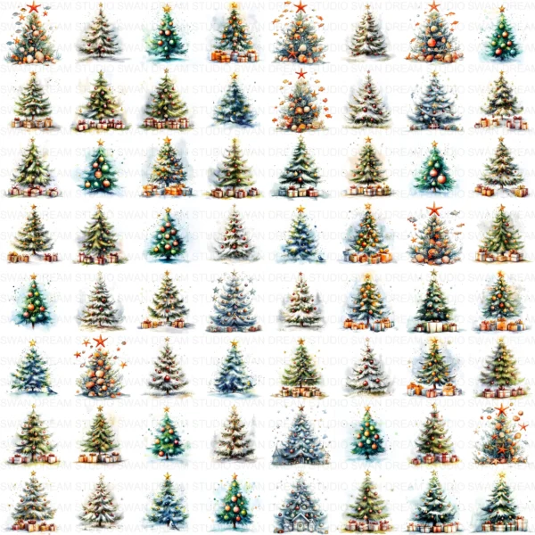 ClipartD25L_t13 Whimsical Christmas Trees Holiday Winter Clipart Bundle Printable JPG Card Making Paper Craft Junk Journal Scrapbooking Digital Download