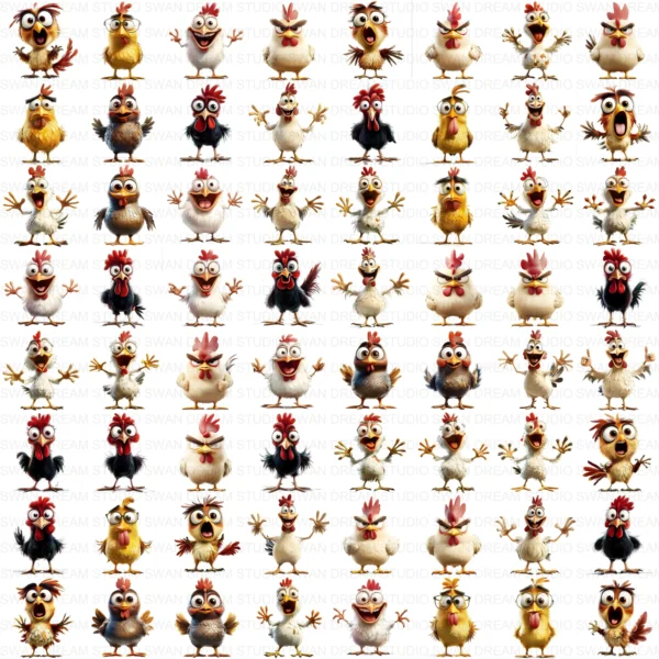 ClipartD26L_t13 Quirky Chicken Cartoon Farm Bird Clipart Bundle Printable JPG Card Making Paper Craft Junk Journal Scrapbooking Digital Download