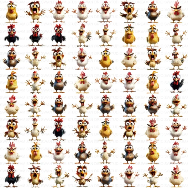 ClipartD26L_t14 Quirky Chicken Cartoon Farm Bird Clipart Bundle Printable JPG Card Making Paper Craft Junk Journal Scrapbooking Digital Download