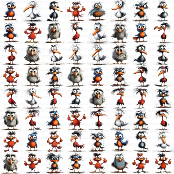 ClipartD27L_t13 Quirky Bird Silly Cartoon Animal Clipart Bundle Printable JPG Card Making Paper Craft Junk Journal Scrapbooking Digital Download