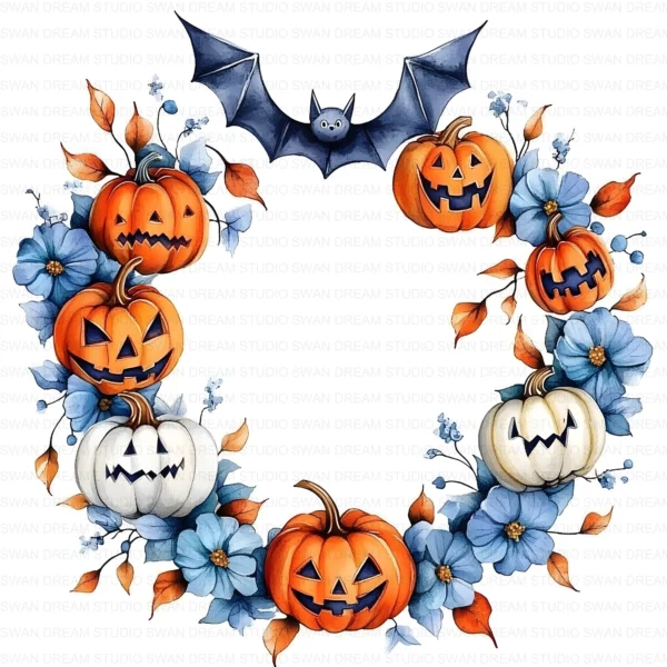 Halloween Spooky Wreath Autumn Decor Clipart Bundle Printable JPG Card Making Paper Craft Junk Journal Scrapbooking Digital Download